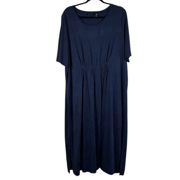 H by Halston Ruched Waist Dress Navy Blue Lightweight Flowy Flattering Size 2X - Picture 2 of 9
